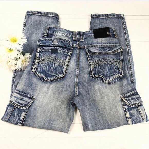 Play Bigg Jeans Men's Cargo Flap Pocket Wash Out Hip Hop Denim ShortsSize 32 NWT - Picture 7 of 15